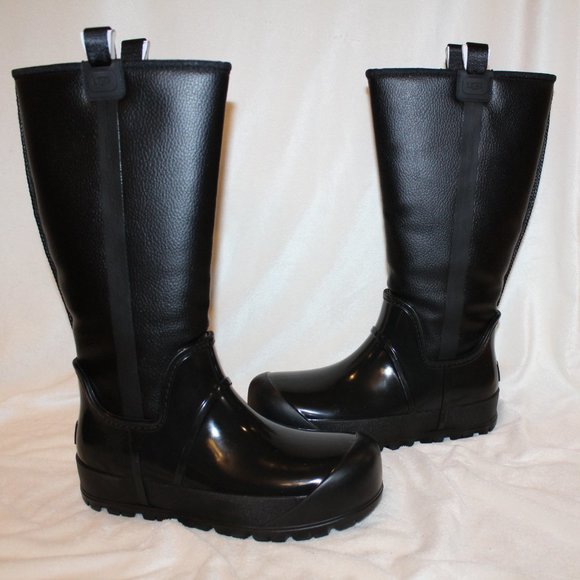 UGG Shoes - NIB UGG RAINCLOUD TALL LEATHER SHEARLING LINED‎ WINTER RAIN BOOTS BLACK